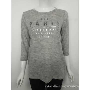 Letra impresa en paris mujeres manga larga camiseta gris